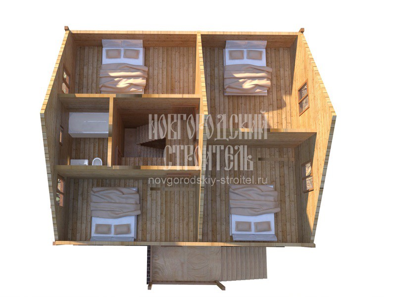 Полутораэтажный дом из бруса 8x9 с санузлом - планировка