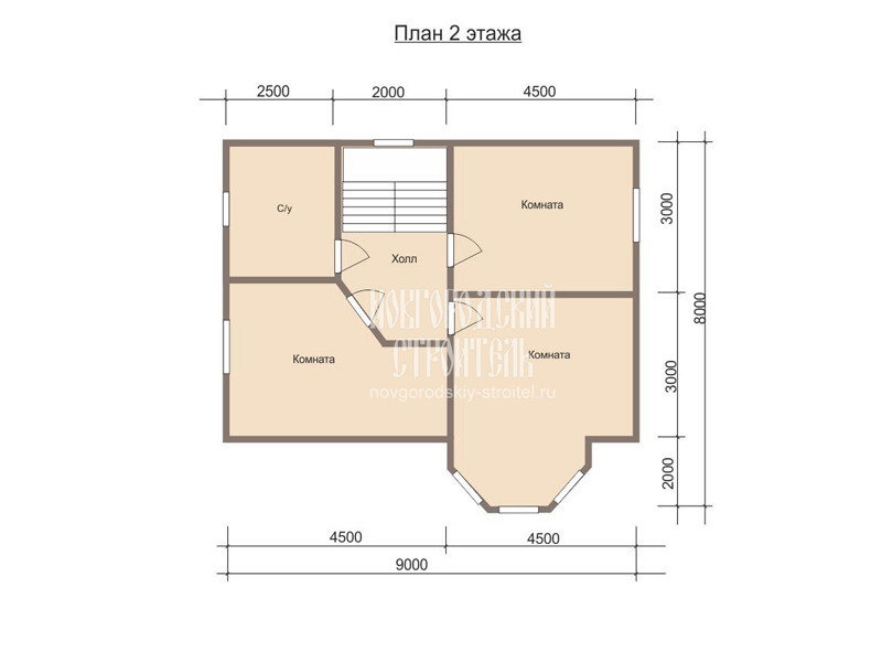 Проект брусового дома 8х9 в 1.5 этажа с эркером - планировка 2 этажа