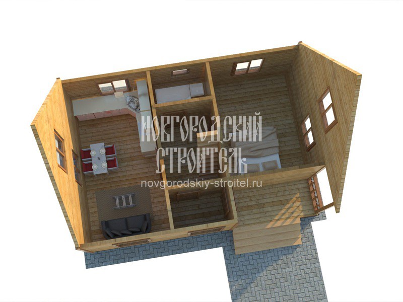 Проект каркасно-щитового дома 6х9 с мансардой - визуальный план