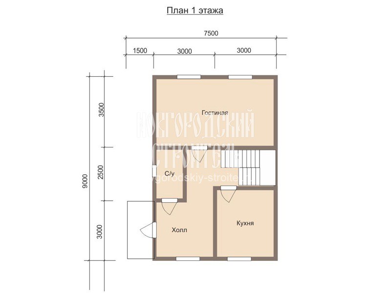 Проект каркасного дома 6х9 в 1.5 этажа - планировка