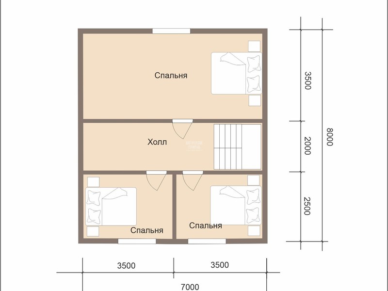 Проект каркасного дома 7х6 в 1.5 этажа - планировка