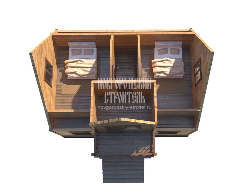 Проект каркасного дома 6х8 с балконом - визуальный план