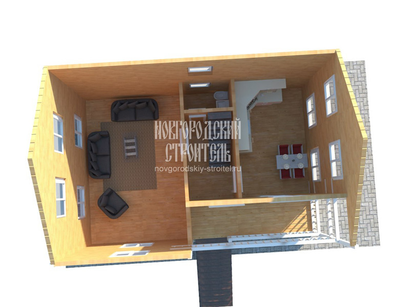 Проект двухэтажного каркасного дома 6х9 с балконом - визуальный план
