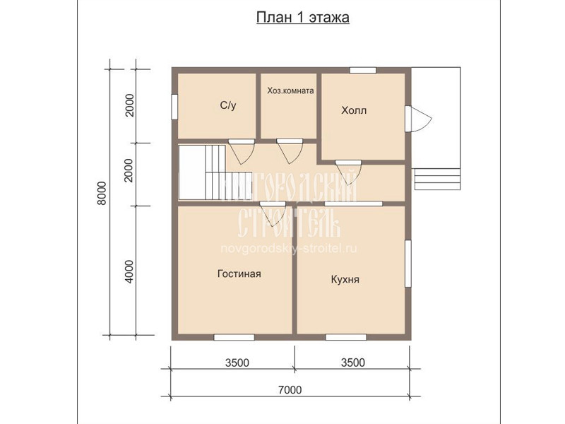 Проект каркасного дома 7х8 в 1.5 этажа - планировка