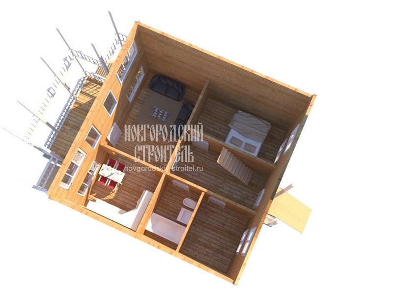 Проект двухэтажного каркасного дома 8х10 с балконом - визуальный план