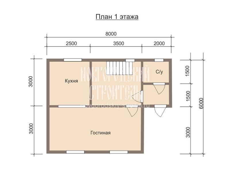 Проект каркасно-щитового дома 8х6 с мансардой - планировка
