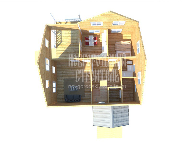 Проект каркасного дома 8х9 в 1.5 этажа с террасой - визуальный план