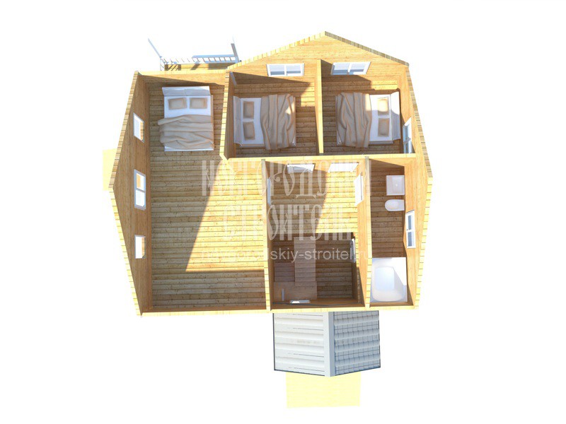 Проект каркасного дома 8х9 в 1.5 этажа с террасой - визуальный план
