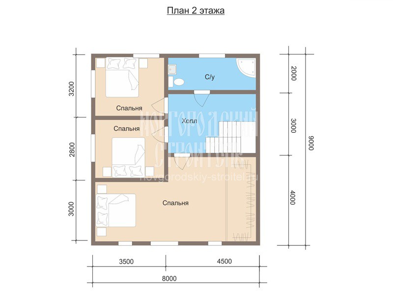 Проект каркасного дома 8х9 в 1.5 этажа с террасой - планировка