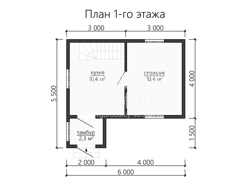 План 1 этажа каркасного дома с мансардой 5 на 4 м