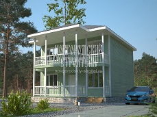 Проект двухэтажного дома из бруса 8х8 с балконом и террасой: цена строительства под ключ - недорого