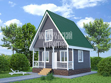 Проект каркасно-щитового дома 6х6 с мансардой и террасой: цена строительства под ключ - недорого